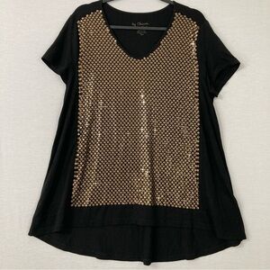 Chico's Black Golden Sequins Round Neck Soft Stretch Festival Travel Top Large 2